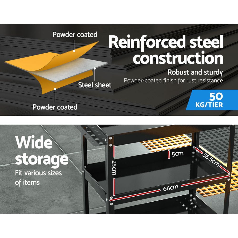 3 - Tier Tool Cart Trolley Workshop Garage Storage Organizer Black - Sports & Fitness > Bikes & Accessories > Bicycle Stands & Storage - Rivercity House & Home Co. (ABN 18 642 972 209) - Affordable Modern Furniture Australia