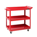 3-Tier Workshop Tool Cart Trolley with Lockable Wheels - Red