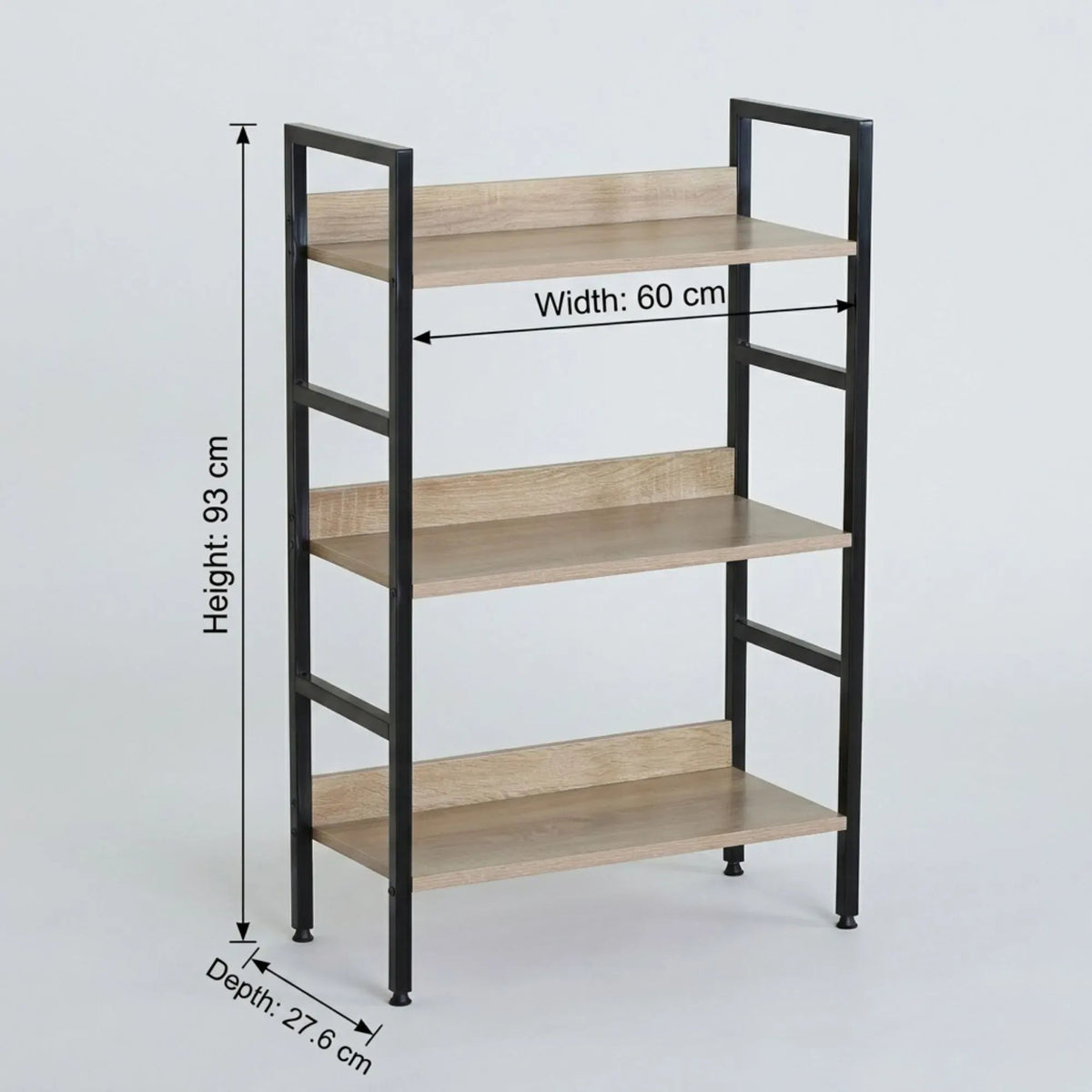 3 Tier Wood and Metal Bookshelf with Rustic Steel Frame - Brown - Furniture > Living Room > Bookcases & Shelves - Rivercity House & Home Co. (ABN 18 642 972 209) - Affordable Modern Furniture Australia
