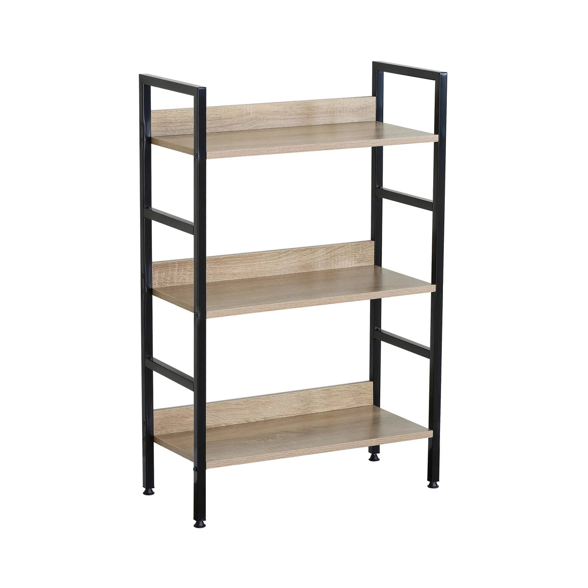 3 Tier Wood and Metal Bookshelf with Rustic Steel Frame - Brown - Furniture > Living Room > Bookcases & Shelves - Rivercity House & Home Co. (ABN 18 642 972 209) - Affordable Modern Furniture Australia