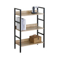 3 Tier Wood and Metal Bookshelf with Rustic Steel Frame - Brown
