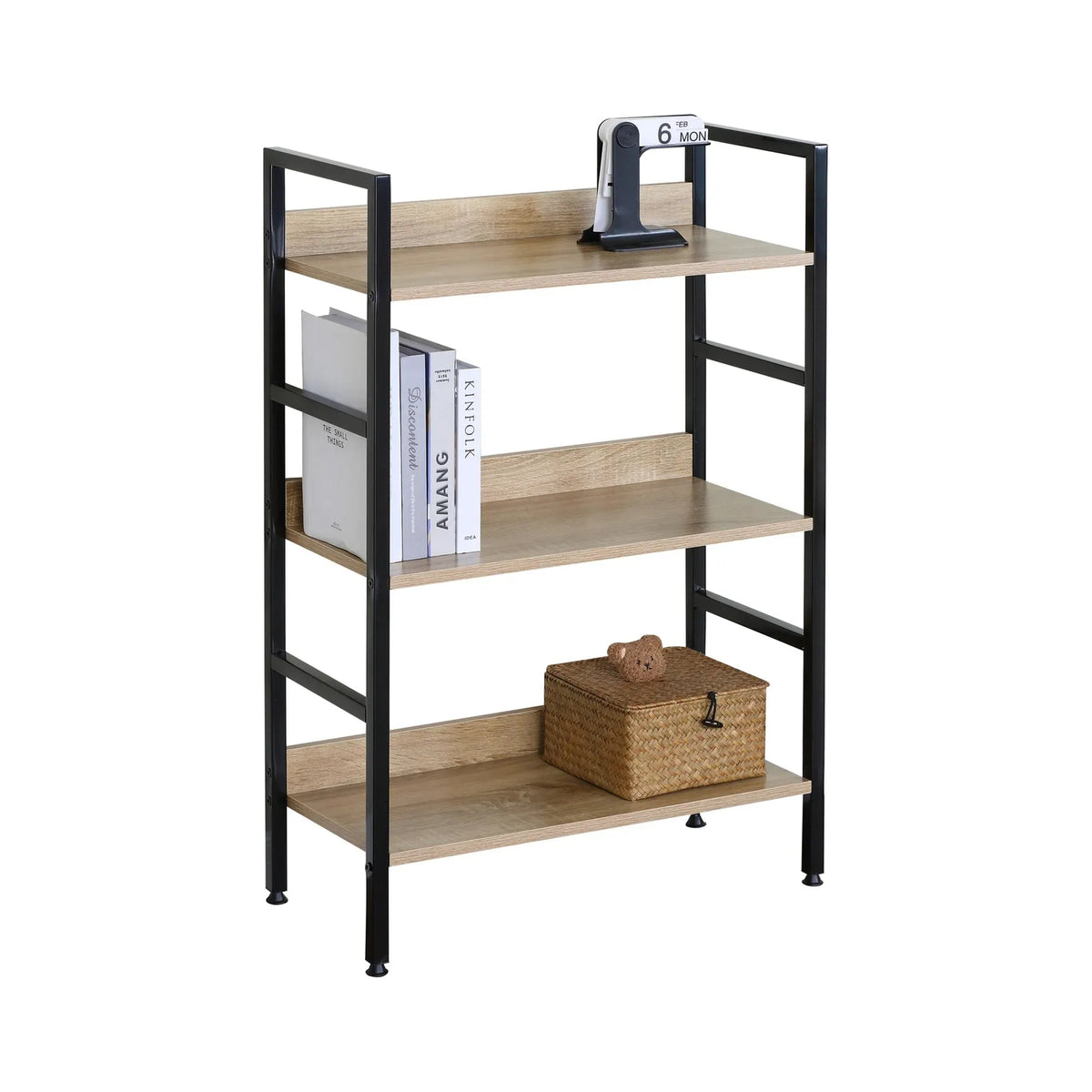 3 Tier Wood and Metal Bookshelf with Rustic Steel Frame - Brown - Furniture > Living Room > Bookcases & Shelves - Rivercity House & Home Co. (ABN 18 642 972 209) - Affordable Modern Furniture Australia