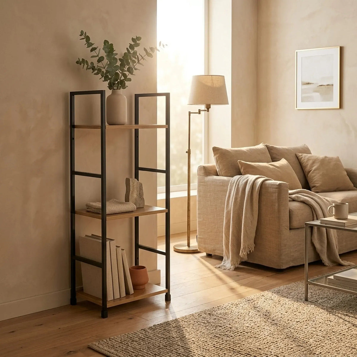 3 Tier Wood and Metal Display Bookshelf Rustic Steel - Brown - Furniture > Living Room > Bookcases & Shelves - Rivercity House & Home Co. (ABN 18 642 972 209) - Affordable Modern Furniture Australia