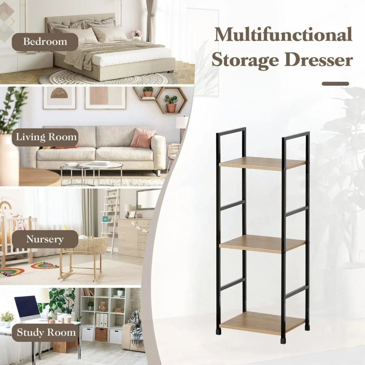3 Tier Wood and Metal Display Bookshelf Rustic Steel - Brown - Furniture > Living Room > Bookcases & Shelves - Rivercity House & Home Co. (ABN 18 642 972 209) - Affordable Modern Furniture Australia