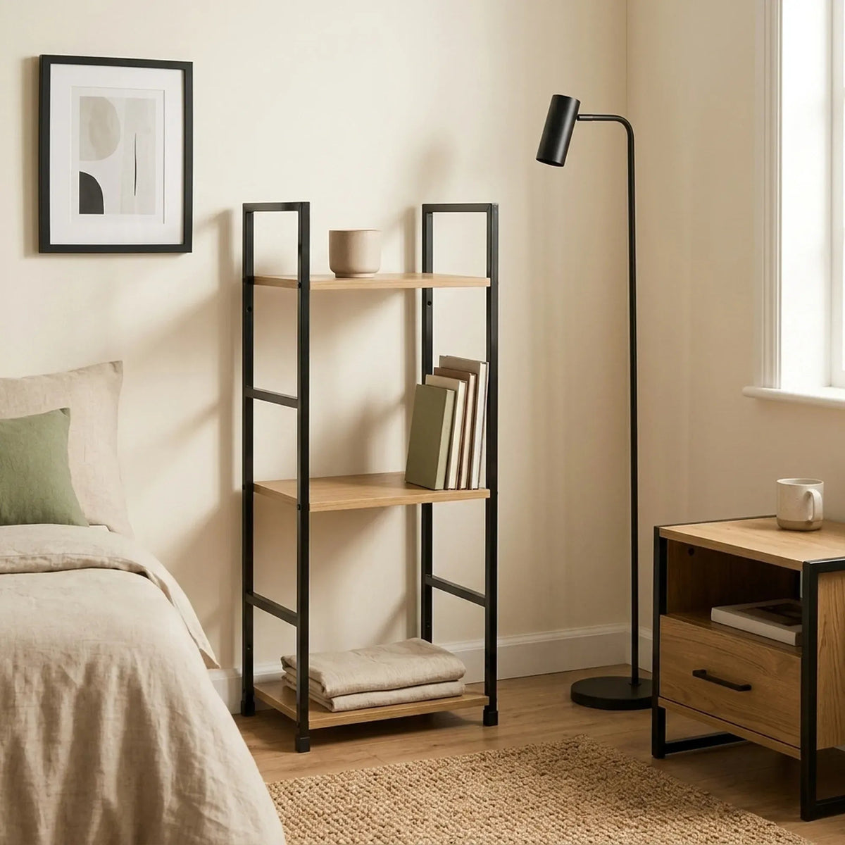 3 Tier Wood and Metal Display Bookshelf Rustic Steel - Brown - Furniture > Living Room > Bookcases & Shelves - Rivercity House & Home Co. (ABN 18 642 972 209) - Affordable Modern Furniture Australia