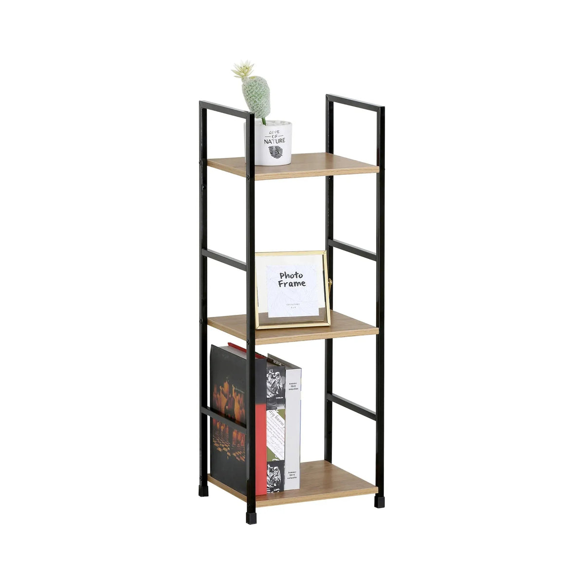 3 Tier Wood and Metal Display Bookshelf Rustic Steel - Brown - Furniture > Living Room > Bookcases & Shelves - Rivercity House & Home Co. (ABN 18 642 972 209) - Affordable Modern Furniture Australia