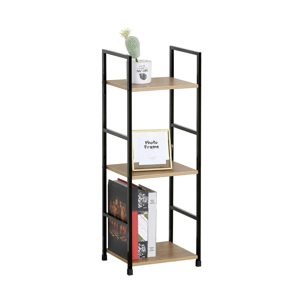3 Tier Wood and Metal Display Bookshelf Rustic Steel - Brown - Furniture > Living Room > Bookcases & Shelves - Rivercity House & Home Co. (ABN 18 642 972 209) - Affordable Modern Furniture Australia