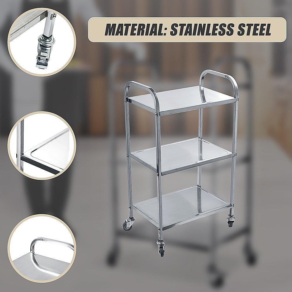 3 Tiers Food Trolley Cart Stainless Steel Utility Kitchen Dining Service - Home & Garden > Kitchenware > Kitchen Utensils - Rivercity House & Home Co. (ABN 18 642 972 209) - Affordable Modern Furniture Australia