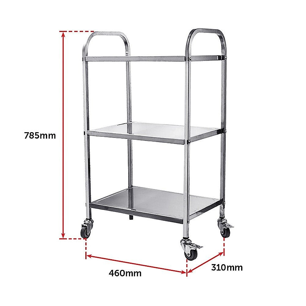 3 Tiers Food Trolley Cart Stainless Steel Utility Kitchen Dining Service - Home & Garden > Kitchenware > Kitchen Utensils - Rivercity House & Home Co. (ABN 18 642 972 209) - Affordable Modern Furniture Australia