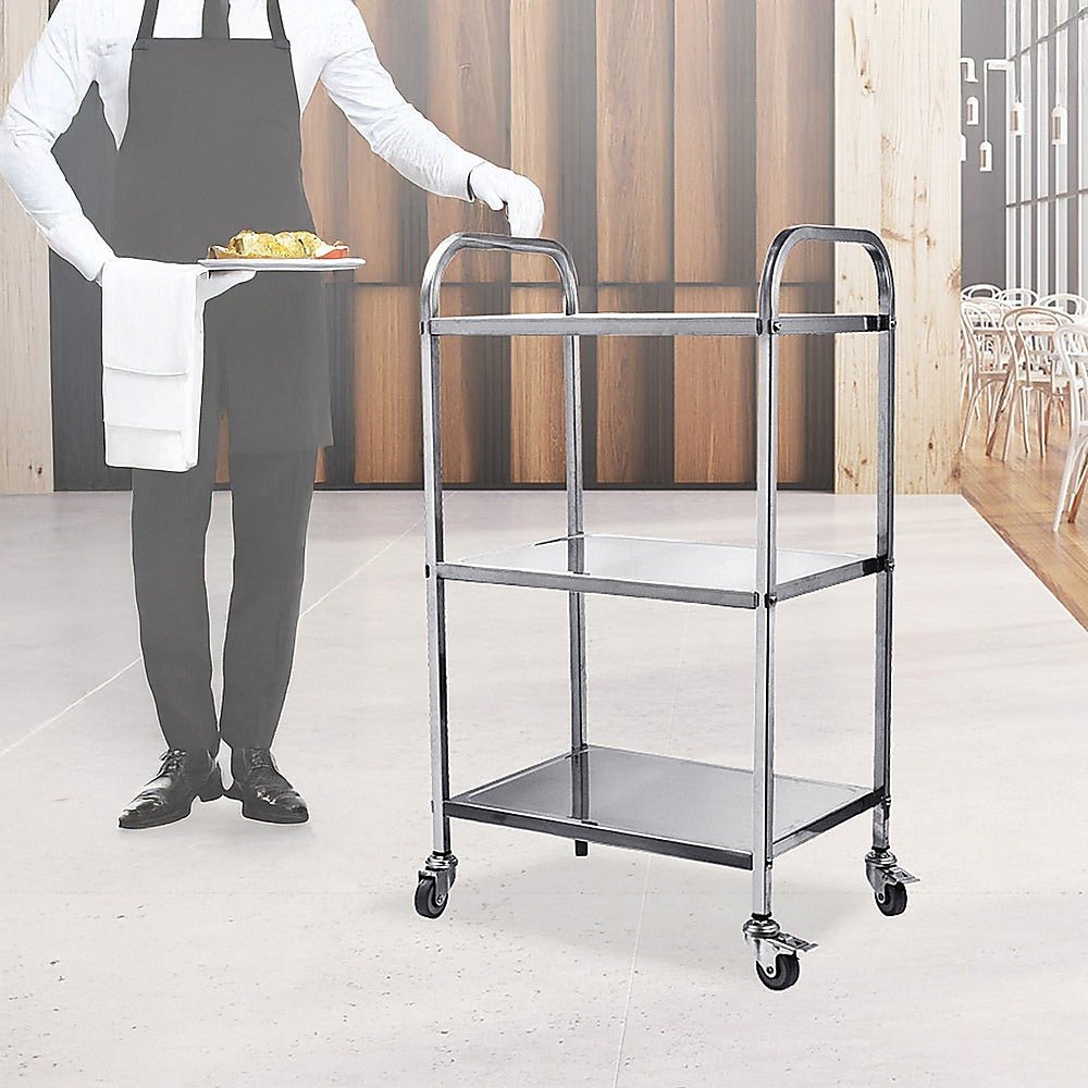 3 Tiers Food Trolley Cart Stainless Steel Utility Kitchen Dining Service - Home & Garden > Kitchenware > Kitchen Utensils - Rivercity House & Home Co. (ABN 18 642 972 209) - Affordable Modern Furniture Australia