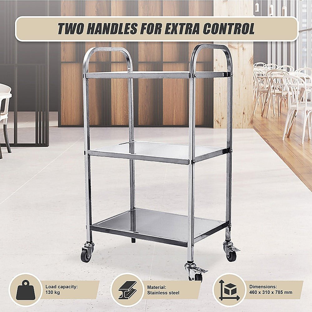 3 Tiers Food Trolley Cart Stainless Steel Utility Kitchen Dining Service - Home & Garden > Kitchenware > Kitchen Utensils - Rivercity House & Home Co. (ABN 18 642 972 209) - Affordable Modern Furniture Australia