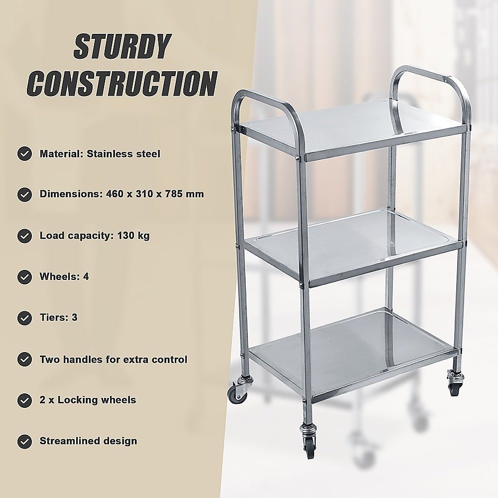 3 Tiers Food Trolley Cart Stainless Steel Utility Kitchen Dining Service - Home & Garden > Kitchenware > Kitchen Utensils - Rivercity House & Home Co. (ABN 18 642 972 209) - Affordable Modern Furniture Australia