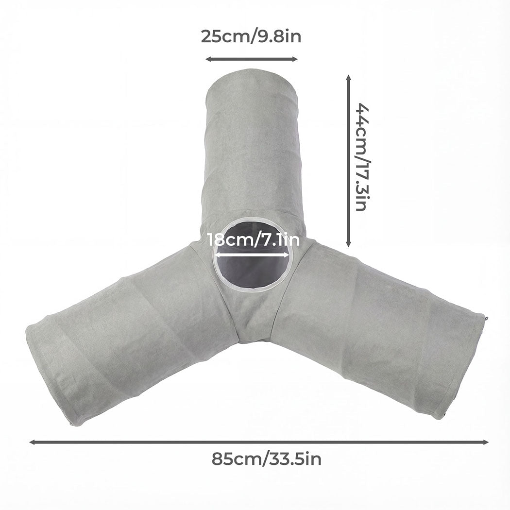 3 - Way Foldable Cat Tunnel Toy with 2 Hanging Balls - Grey - Rivercity House & Home Co. (ABN 18 642 972 209) - Affordable Modern Furniture Australia