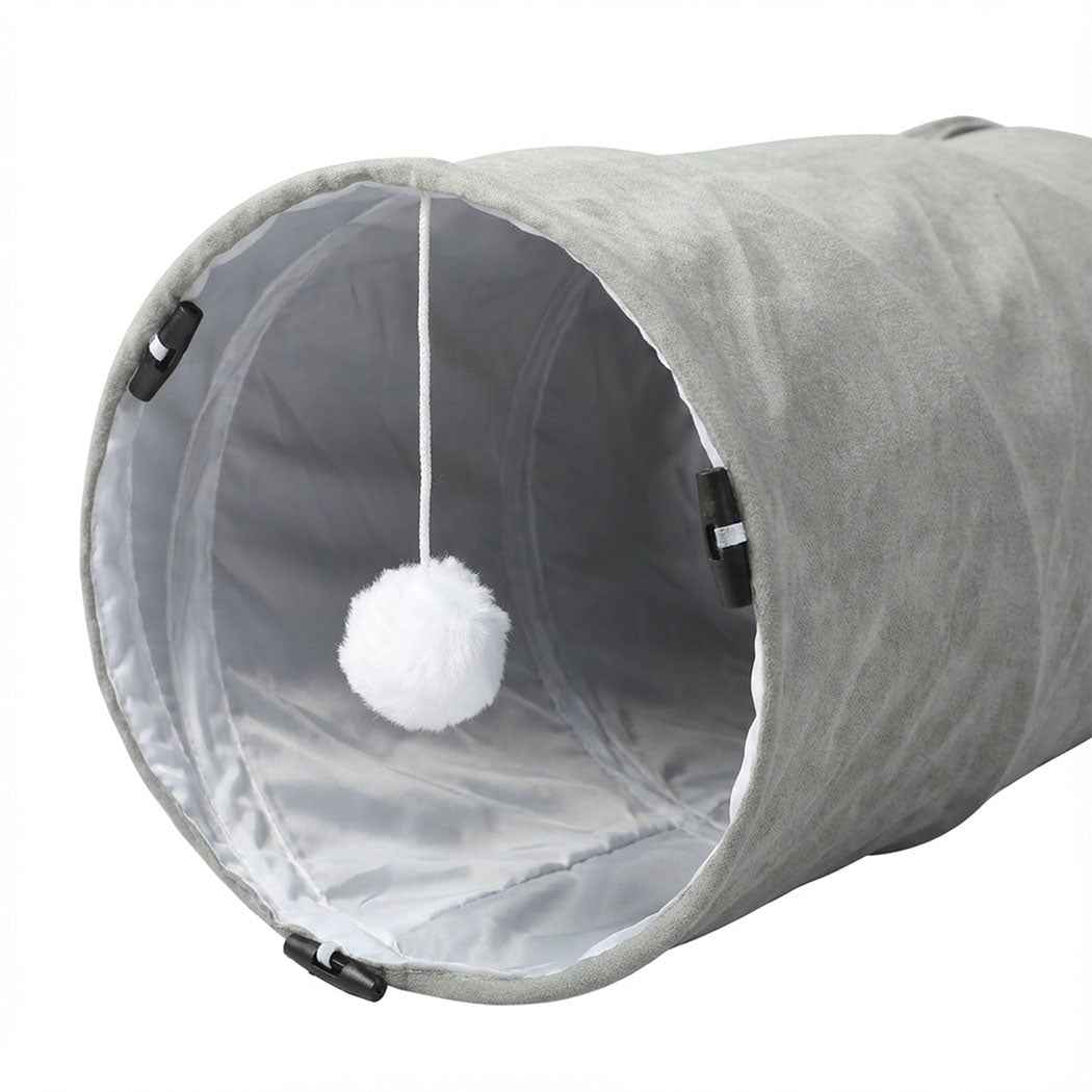 3 - Way Foldable Cat Tunnel Toy with 2 Hanging Balls - Grey - Rivercity House & Home Co. (ABN 18 642 972 209) - Affordable Modern Furniture Australia