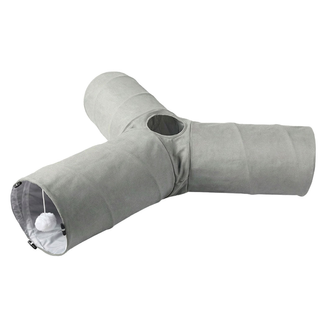 3 - Way Foldable Cat Tunnel Toy with 2 Hanging Balls - Grey - Rivercity House & Home Co. (ABN 18 642 972 209) - Affordable Modern Furniture Australia