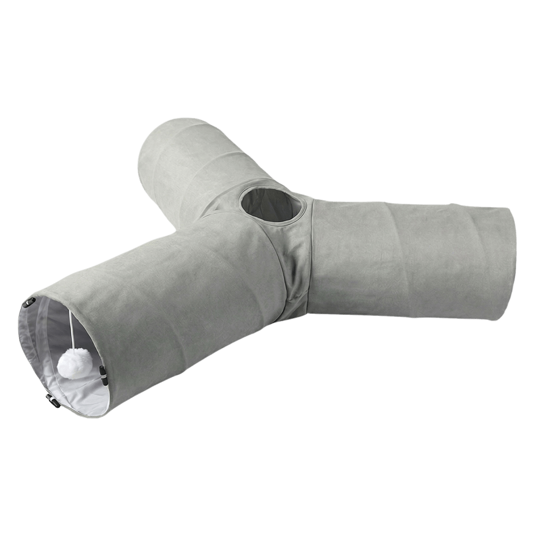 3 - Way Foldable Cat Tunnel Toy with 2 Hanging Balls - Grey - Rivercity House & Home Co. (ABN 18 642 972 209) - Affordable Modern Furniture Australia