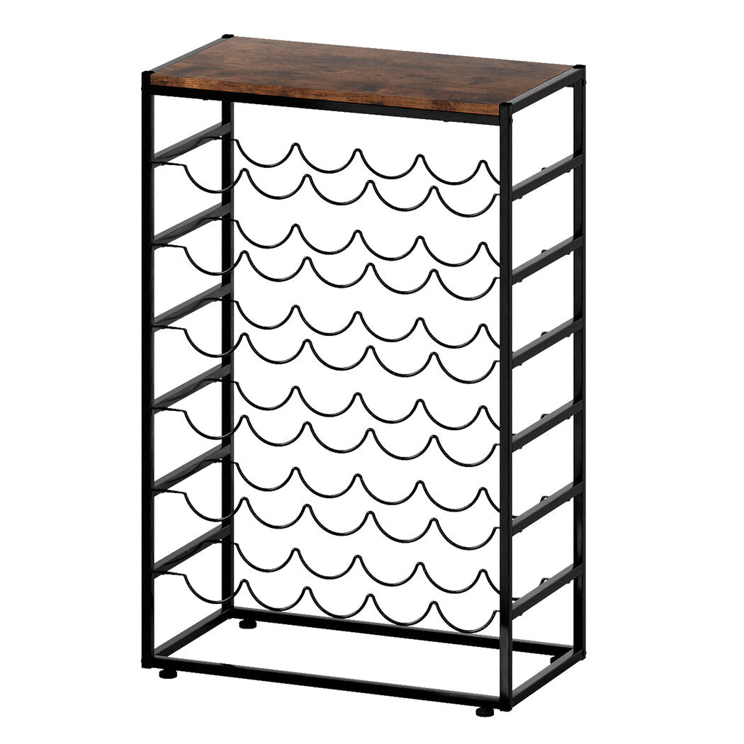 30 - Bottle 6 - Tier Freestanding Wine Rack with Top Shelf - Black and Brown - Rivercity House & Home Co. (ABN 18 642 972 209) - Affordable Modern Furniture Australia