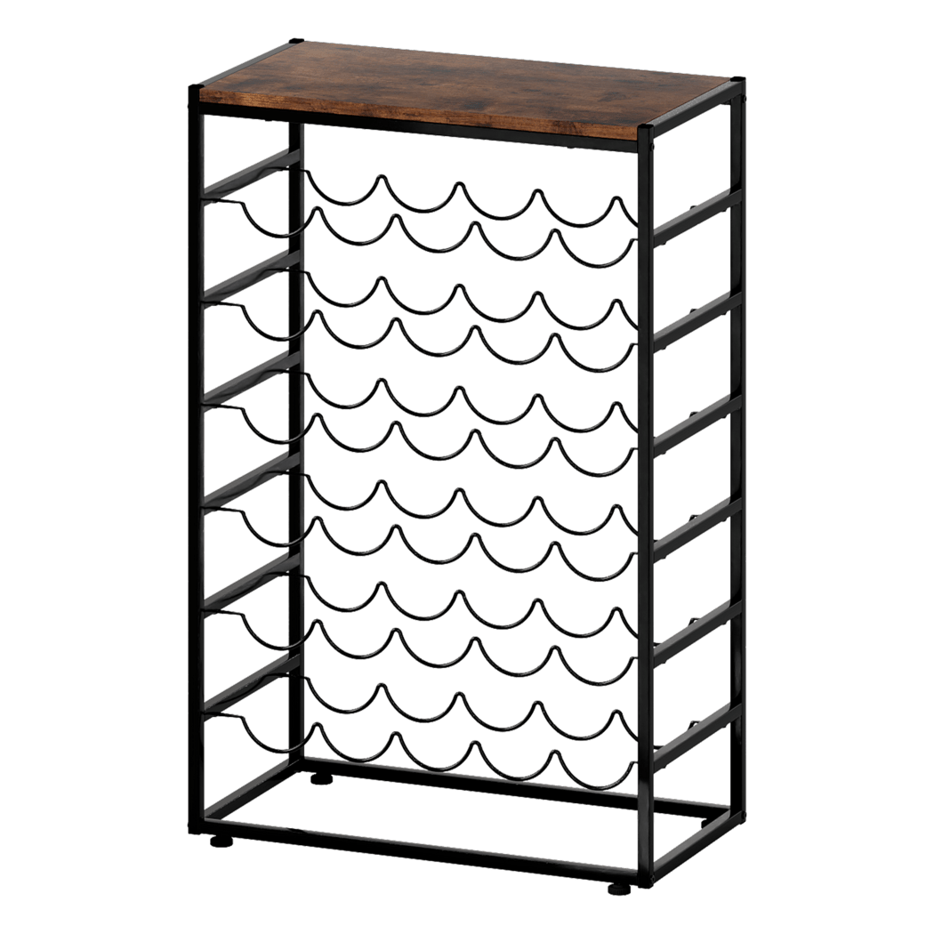 30 - Bottle 6 - Tier Freestanding Wine Rack with Top Shelf - Black and Brown - Rivercity House & Home Co. (ABN 18 642 972 209) - Affordable Modern Furniture Australia