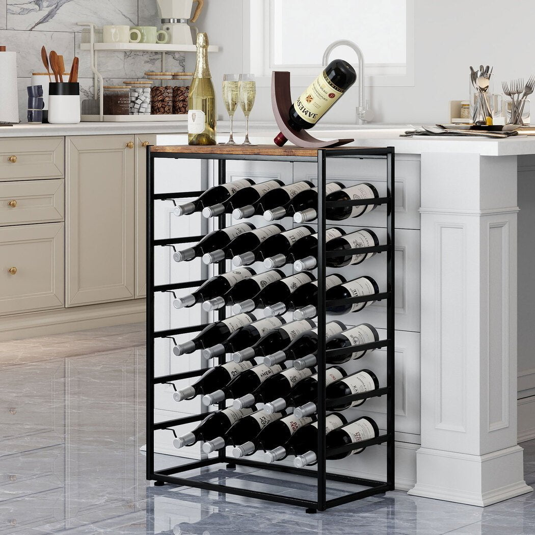 30 - Bottle 6 - Tier Freestanding Wine Rack with Top Shelf - Black and Brown - Rivercity House & Home Co. (ABN 18 642 972 209) - Affordable Modern Furniture Australia