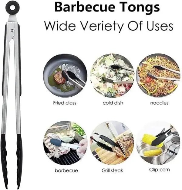 30 cm Stainless Steel Kitchen Tongs with Food-Grade Silicone Tips, Locking Handles and Heat Resistance - Black - Home & Garden > Kitchenware > Kitchen Utensils - Rivercity House & Home Co. (ABN 18 642 972 209) - Affordable Modern Furniture Australia
