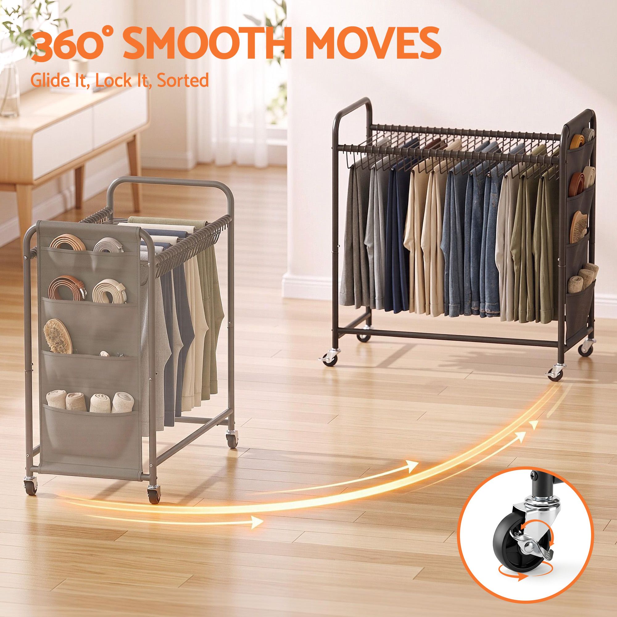 30-Hanger Mobile Pants Trolley Clothes Rack with Wheels and Storage Bag - Black - Furniture > Living Room > Coat Racks - Rivercity House & Home Co. (ABN 18 642 972 209) - Affordable Modern Furniture Australia