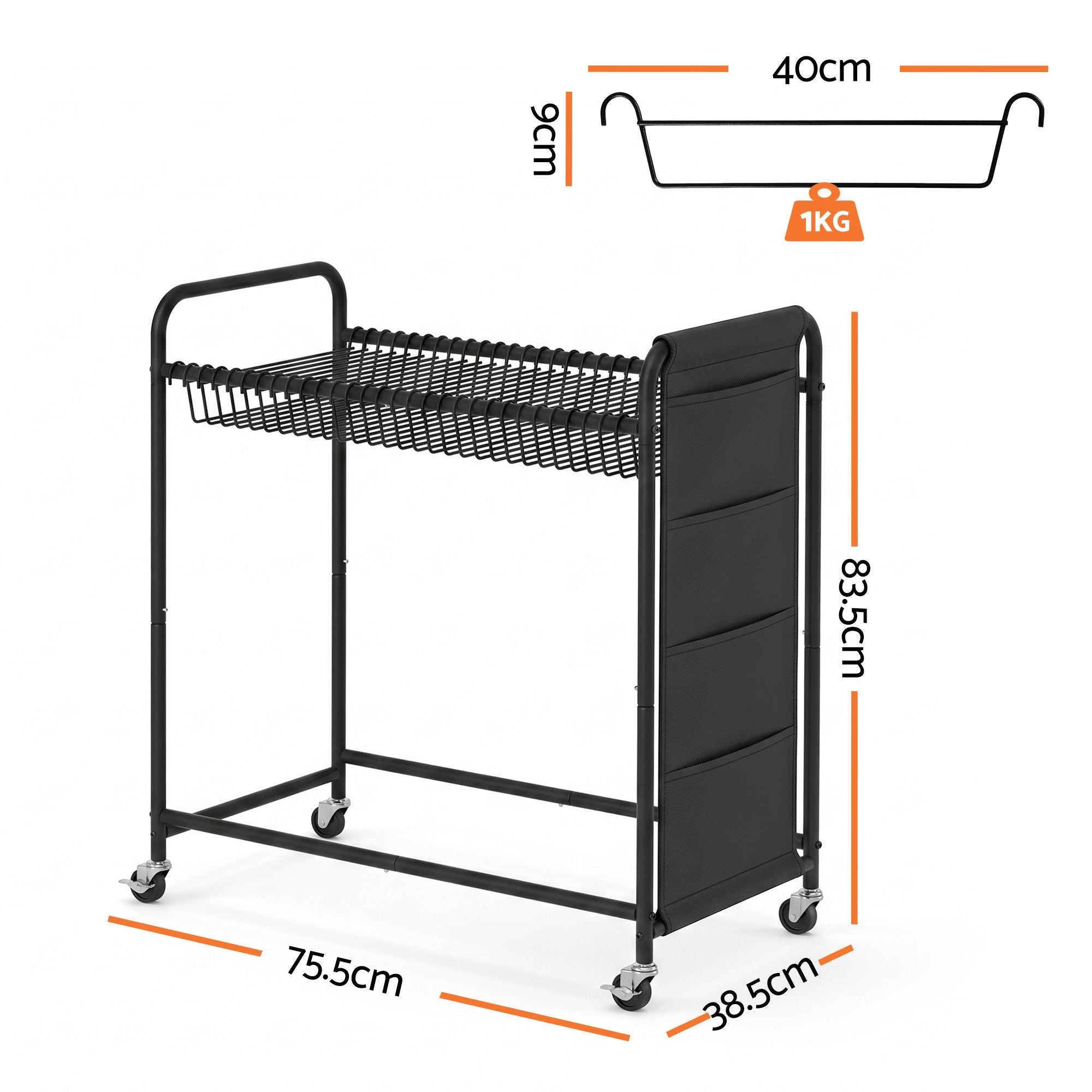 30-Hanger Mobile Pants Trolley Clothes Rack with Wheels and Storage Bag - Black - Furniture > Living Room > Coat Racks - Rivercity House & Home Co. (ABN 18 642 972 209) - Affordable Modern Furniture Australia