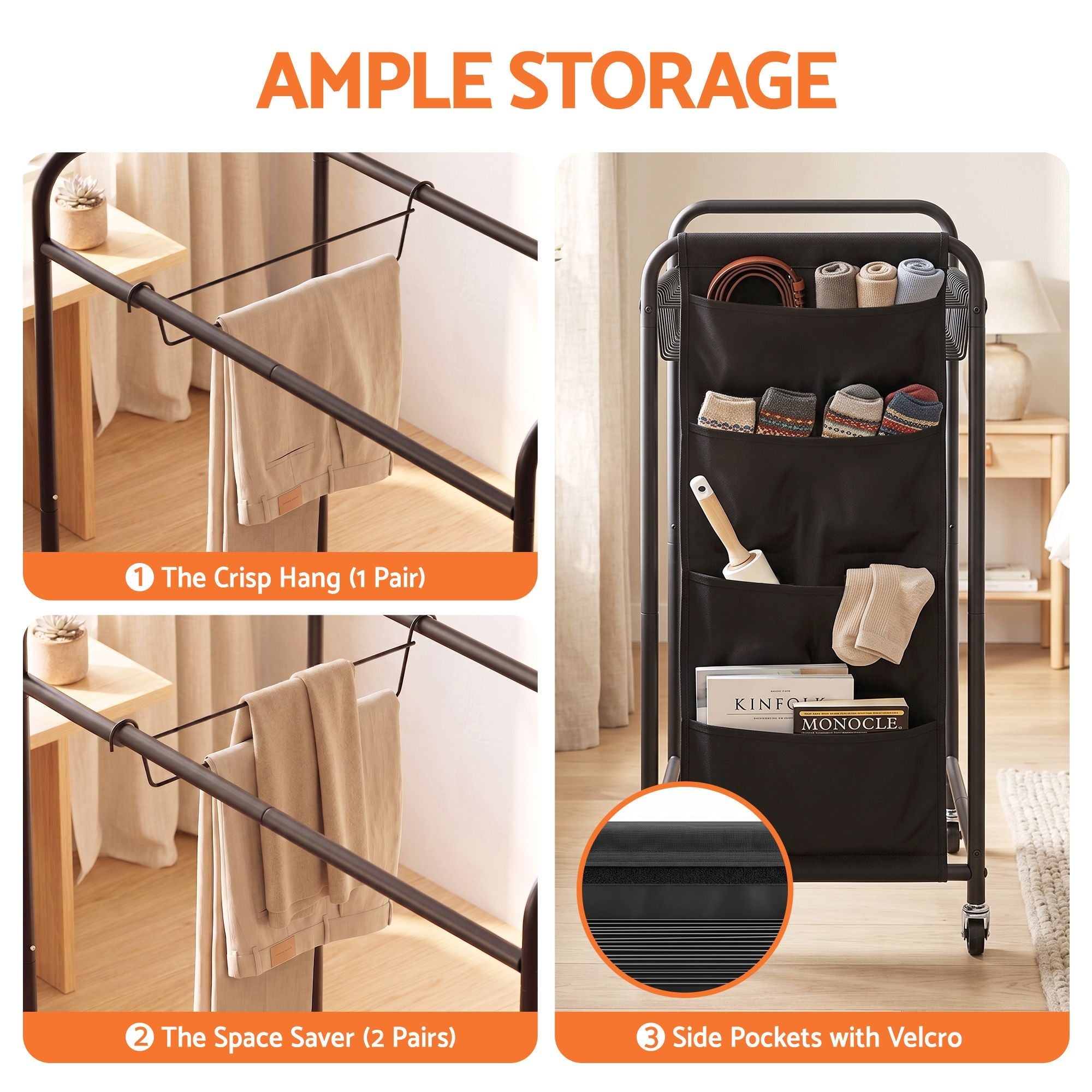 30-Hanger Mobile Pants Trolley Clothes Rack with Wheels and Storage Bag - Black - Furniture > Living Room > Coat Racks - Rivercity House & Home Co. (ABN 18 642 972 209) - Affordable Modern Furniture Australia