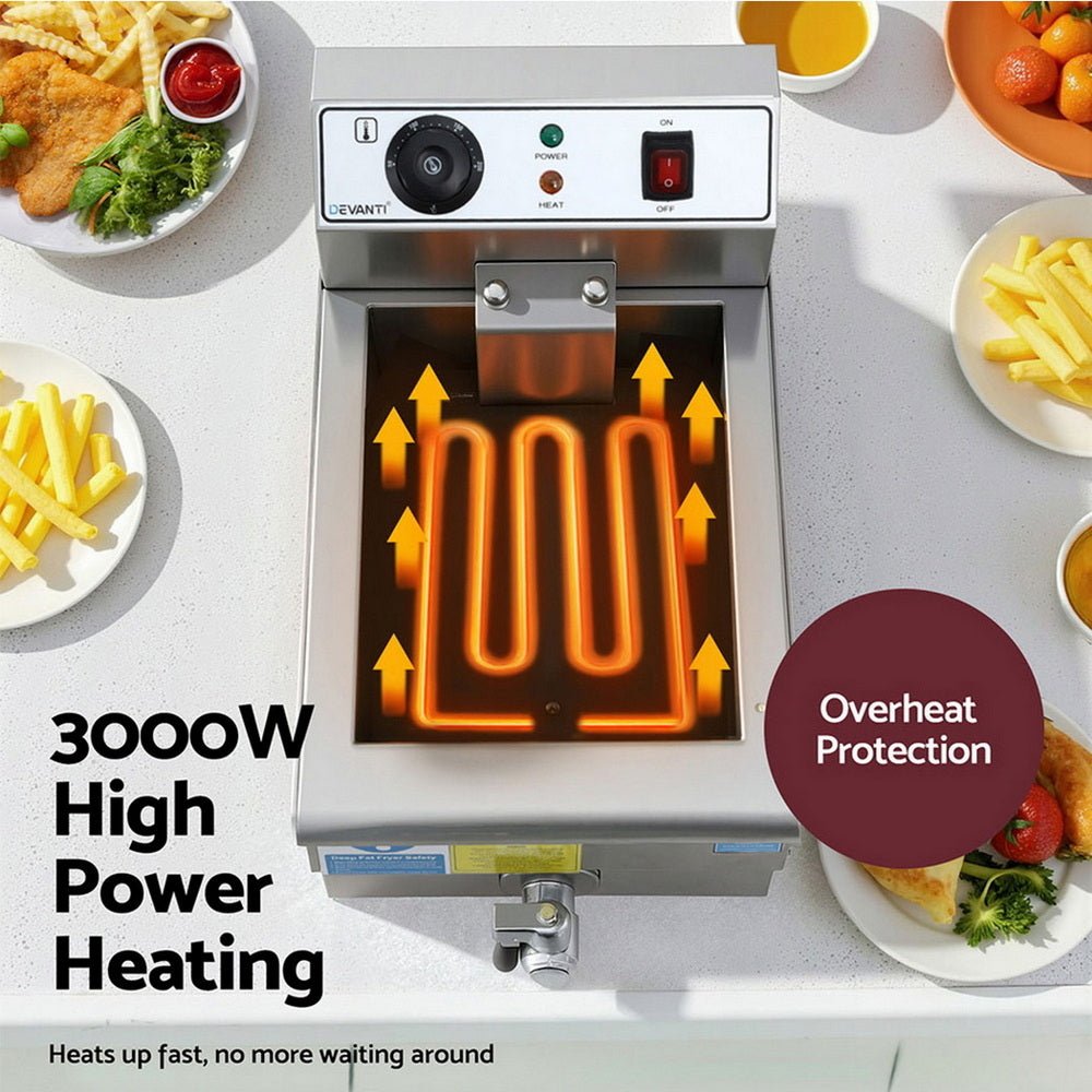 3000W Electric Deep Fryer 10L Stainless Steel Fryer w/ Basket & Lid - Appliances > Kitchen Appliances > Deep Fryers - Rivercity House & Home Co. (ABN 18 642 972 209) - Affordable Modern Furniture Australia