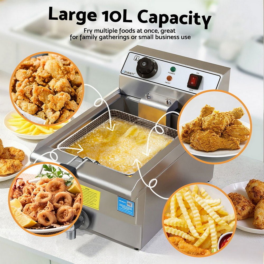 3000W Electric Deep Fryer 10L Stainless Steel Fryer w/ Basket & Lid - Appliances > Kitchen Appliances > Deep Fryers - Rivercity House & Home Co. (ABN 18 642 972 209) - Affordable Modern Furniture Australia