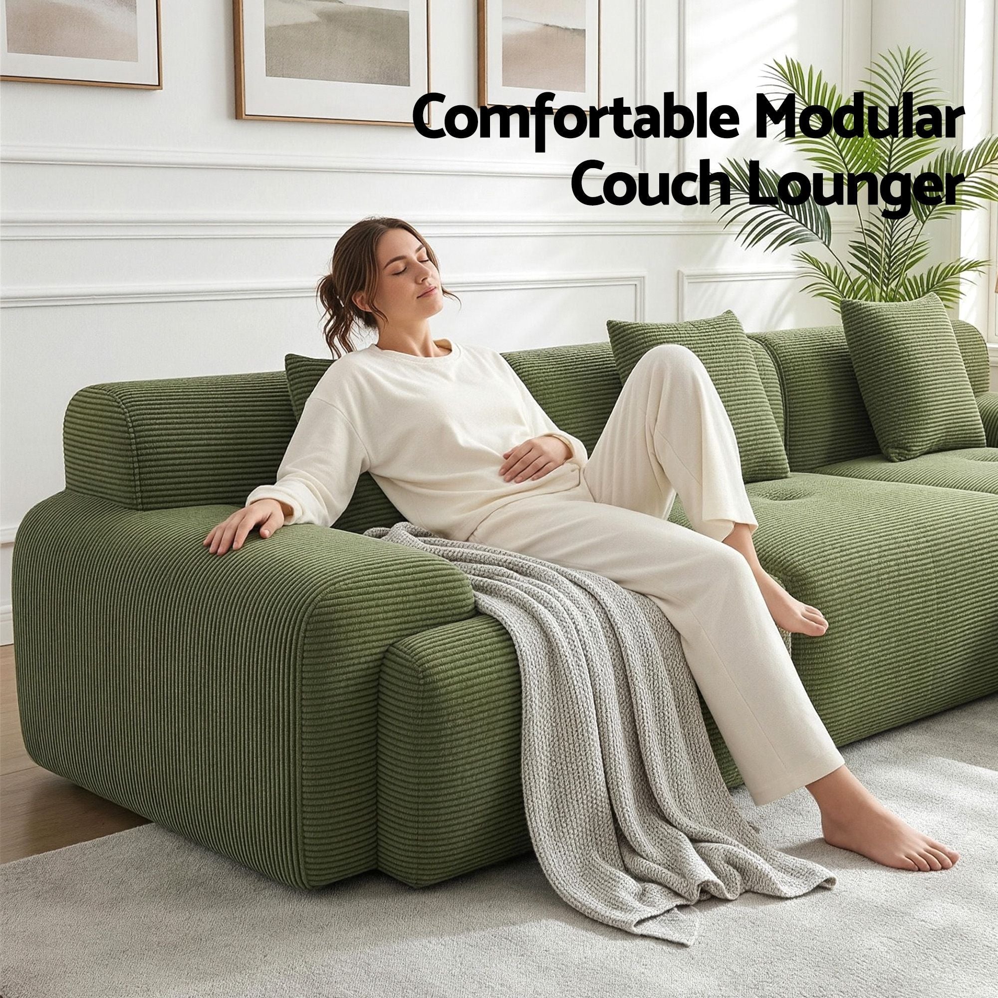 300cm Modular Sofa Bed Comfort L - Shaped Sectional Boneless Couch Green - Furniture > Sofas > Sofas & Sofa Beds - Rivercity House & Home Co. (ABN 18 642 972 209) - Affordable Modern Furniture Australia