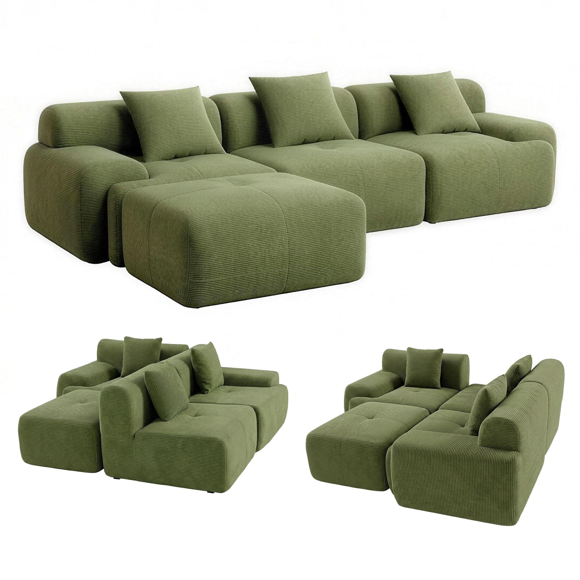 300cm Modular Sofa Bed Comfort L - Shaped Sectional Boneless Couch Green - Furniture > Sofas > Sofas & Sofa Beds - Rivercity House & Home Co. (ABN 18 642 972 209) - Affordable Modern Furniture Australia