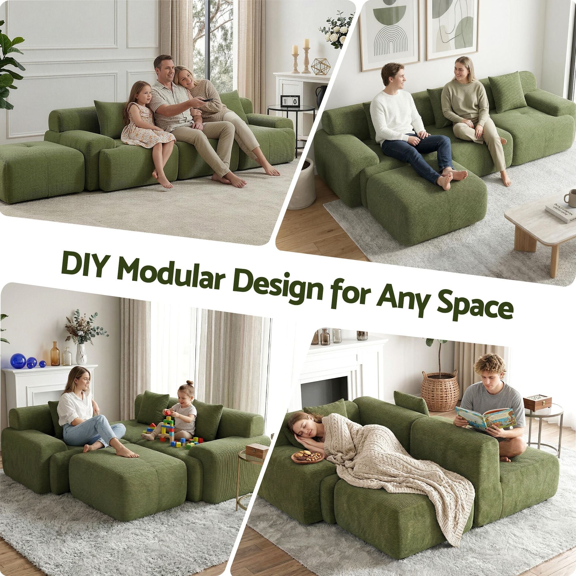 300cm Modular Sofa Bed Comfort L - Shaped Sectional Boneless Couch Green - Furniture > Sofas > Sofas & Sofa Beds - Rivercity House & Home Co. (ABN 18 642 972 209) - Affordable Modern Furniture Australia