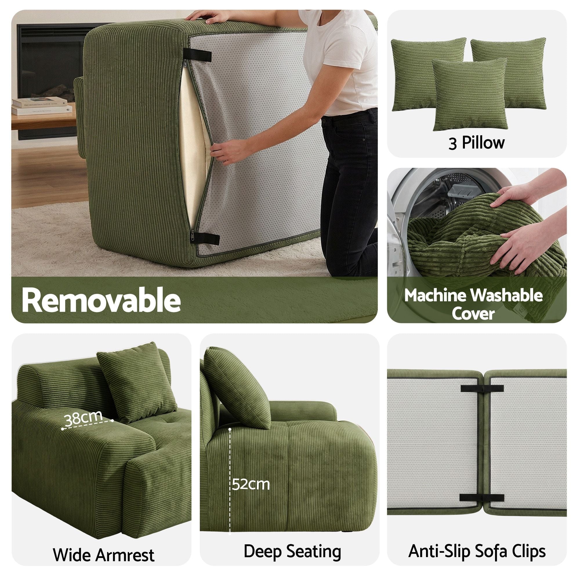 300cm Modular Sofa Bed Comfort L - Shaped Sectional Boneless Couch Green - Furniture > Sofas > Sofas & Sofa Beds - Rivercity House & Home Co. (ABN 18 642 972 209) - Affordable Modern Furniture Australia