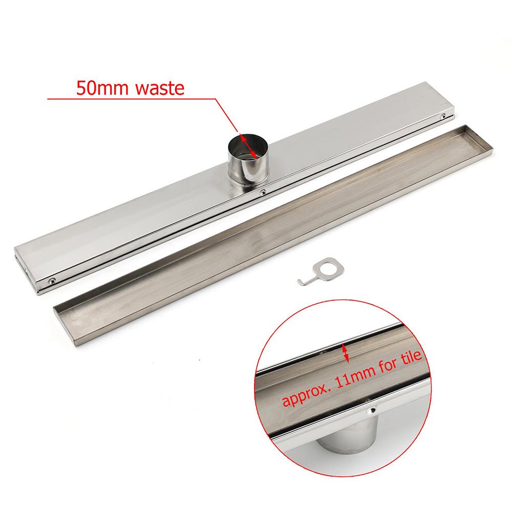 304 Stainless Steel 600mm Tile Insert Linear Shower Grate Floor Drain 50mm Waste - Furniture > Bathroom > Shower Heads & Screens - Rivercity House & Home Co. (ABN 18 642 972 209) - Affordable Modern Furniture Australia