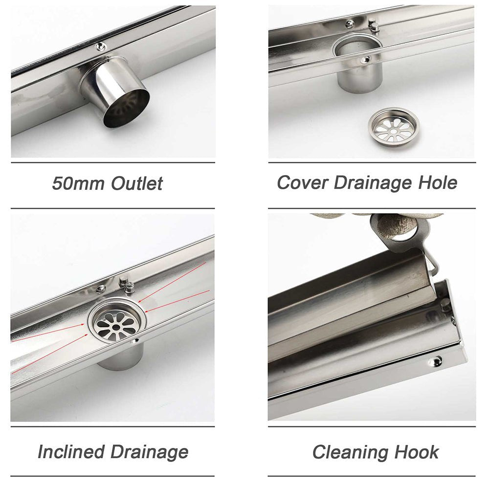 304 Stainless Steel 600mm Tile Insert Linear Shower Grate Floor Drain 50mm Waste - Furniture > Bathroom > Shower Heads & Screens - Rivercity House & Home Co. (ABN 18 642 972 209) - Affordable Modern Furniture Australia