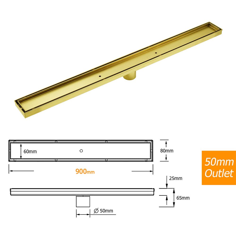 304 Stainless Steel 900mm Tile Insert Shower Grate Floor Drain 50mm Waste Outlet - Furniture > Bathroom > Shower Heads & Screens - Rivercity House & Home Co. (ABN 18 642 972 209) - Affordable Modern Furniture Australia