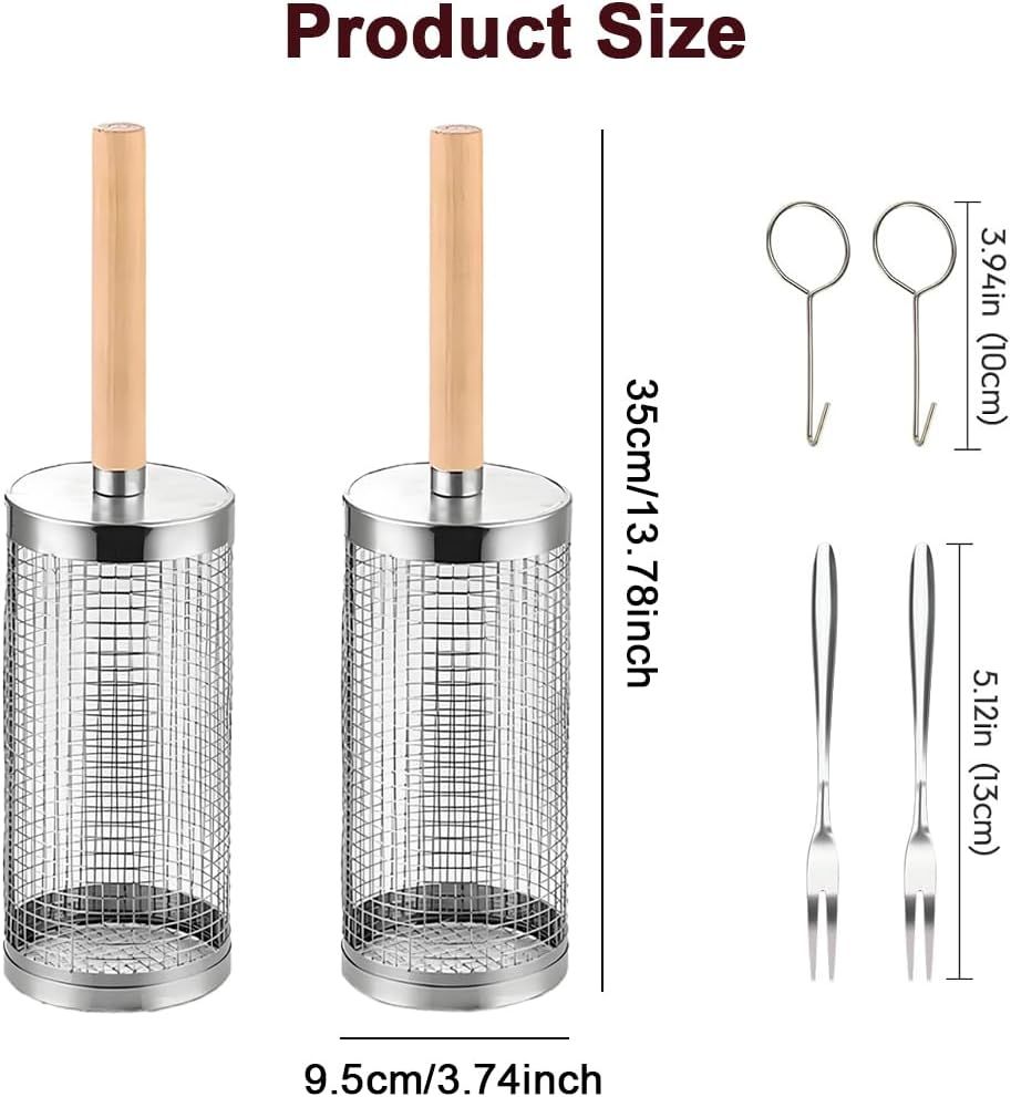 304 Stainless Steel Rolling Grill Basket Set with Removable Handle for Vegetables and Shrimp - Silver - Home & Garden > BBQ > BBQs & Accessories - Rivercity House & Home Co. (ABN 18 642 972 209) - Affordable Modern Furniture Australia