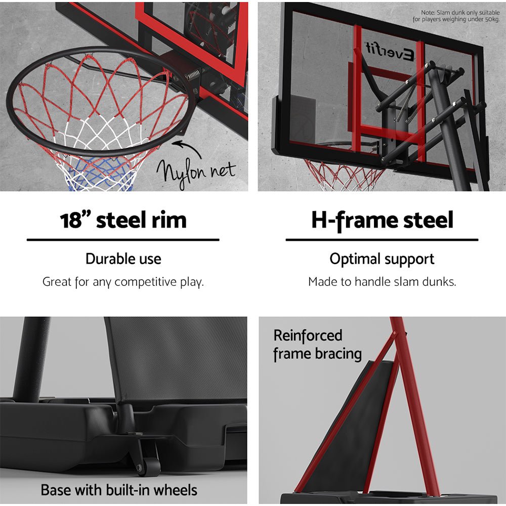 3.05m Adjustable Height Portable Basketball Hoop Stand System - Red - Sports & Fitness > Ball Sports > Basketball & Basketball Accessories - Rivercity House & Home Co. (ABN 18 642 972 209) - Affordable Modern Furniture Australia