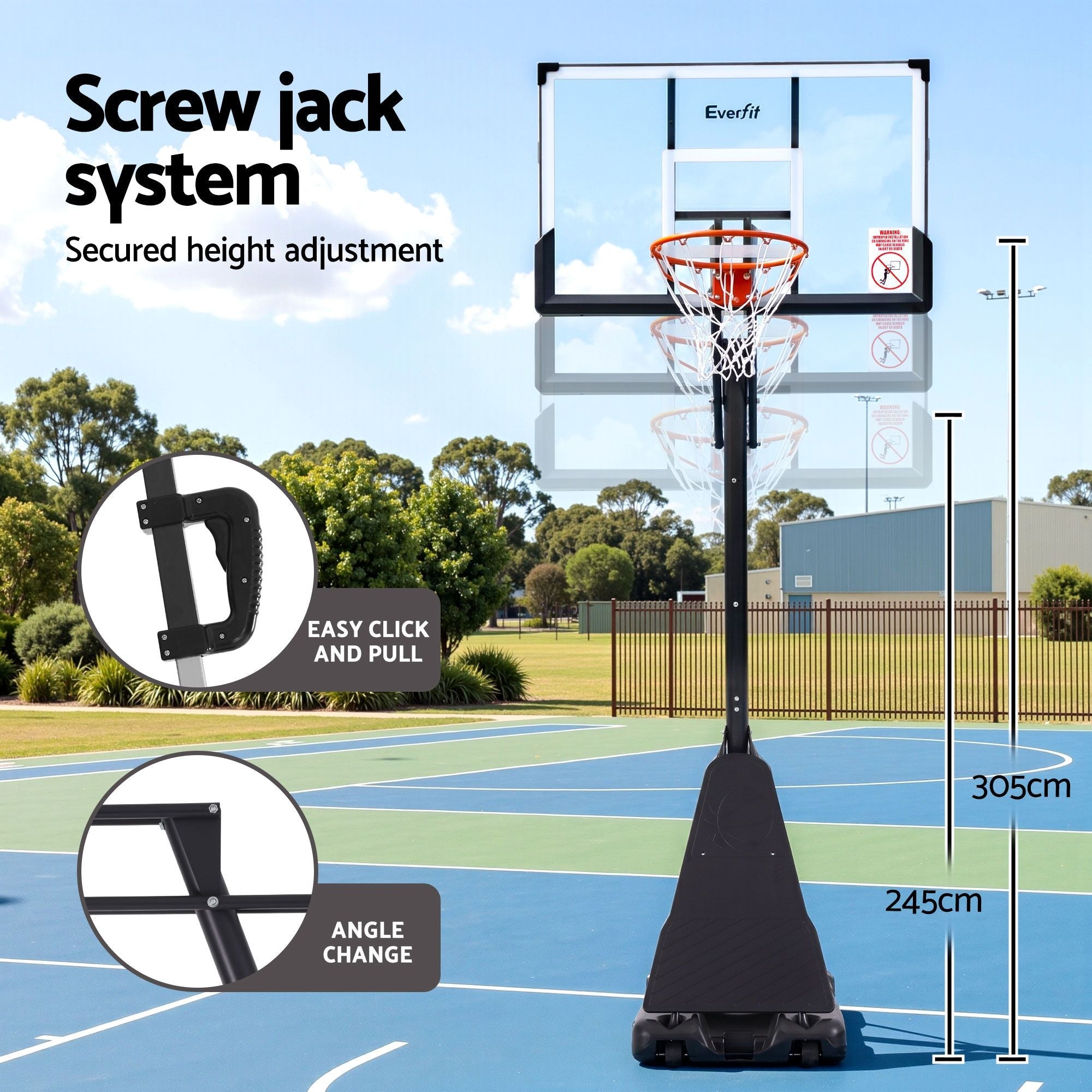 3.05M Basketball Hoop Stand System Portable Height Adjustable Net Ring - Sports & Fitness > Ball Sports > Basketball & Basketball Accessories - Rivercity House & Home Co. (ABN 18 642 972 209) - Affordable Modern Furniture Australia