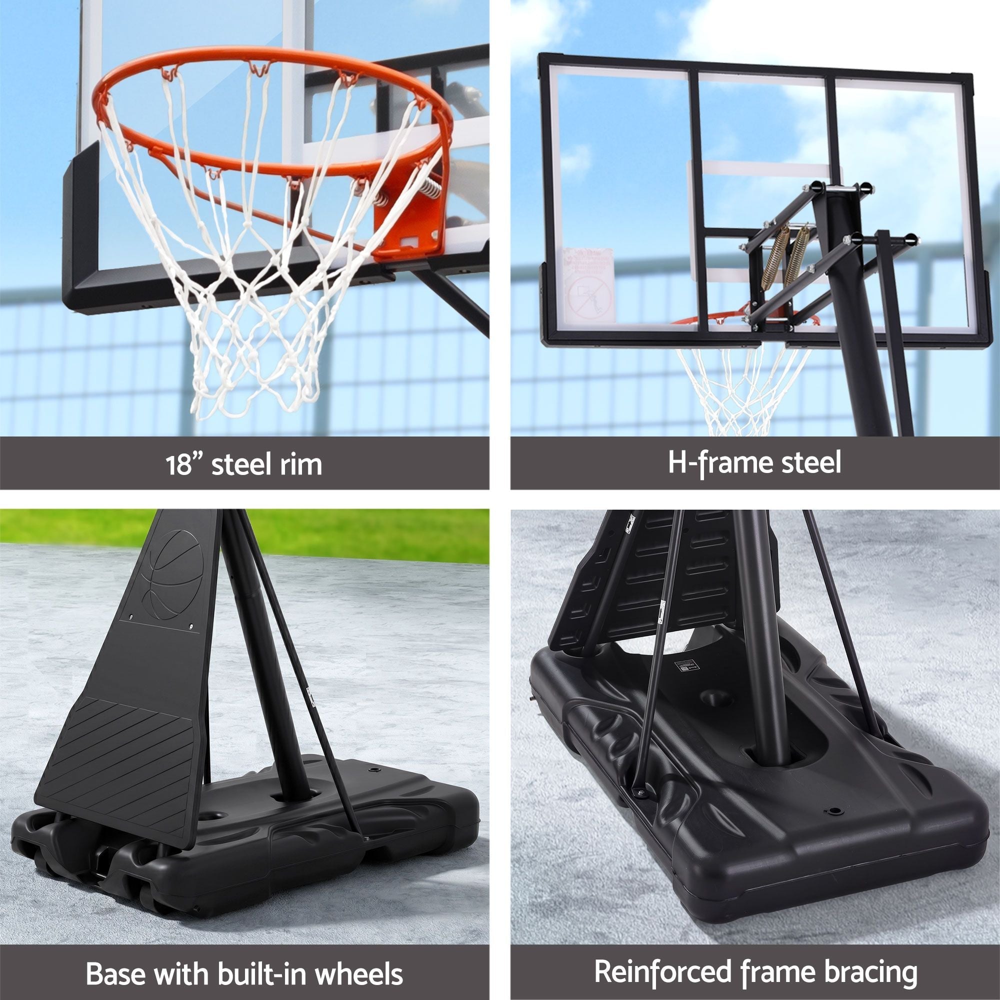 3.05M Basketball Hoop Stand System Portable Height Adjustable Net Ring - Sports & Fitness > Ball Sports > Basketball & Basketball Accessories - Rivercity House & Home Co. (ABN 18 642 972 209) - Affordable Modern Furniture Australia
