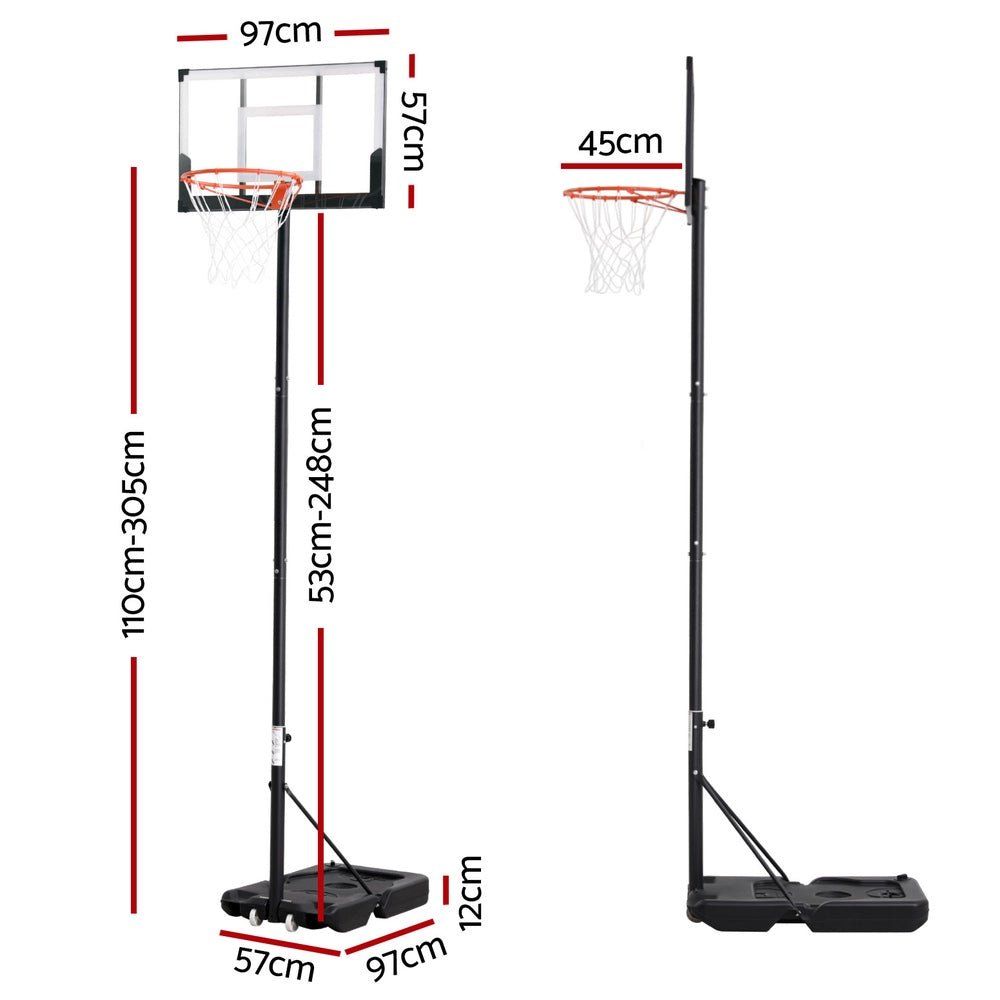 3.05m Portable Height Adjustable Basketball Hoop Stand System with Knob - Black - Sports & Fitness > Ball Sports > Basketball & Basketball Accessories - Rivercity House & Home Co. (ABN 18 642 972 209) - Affordable Modern Furniture Australia