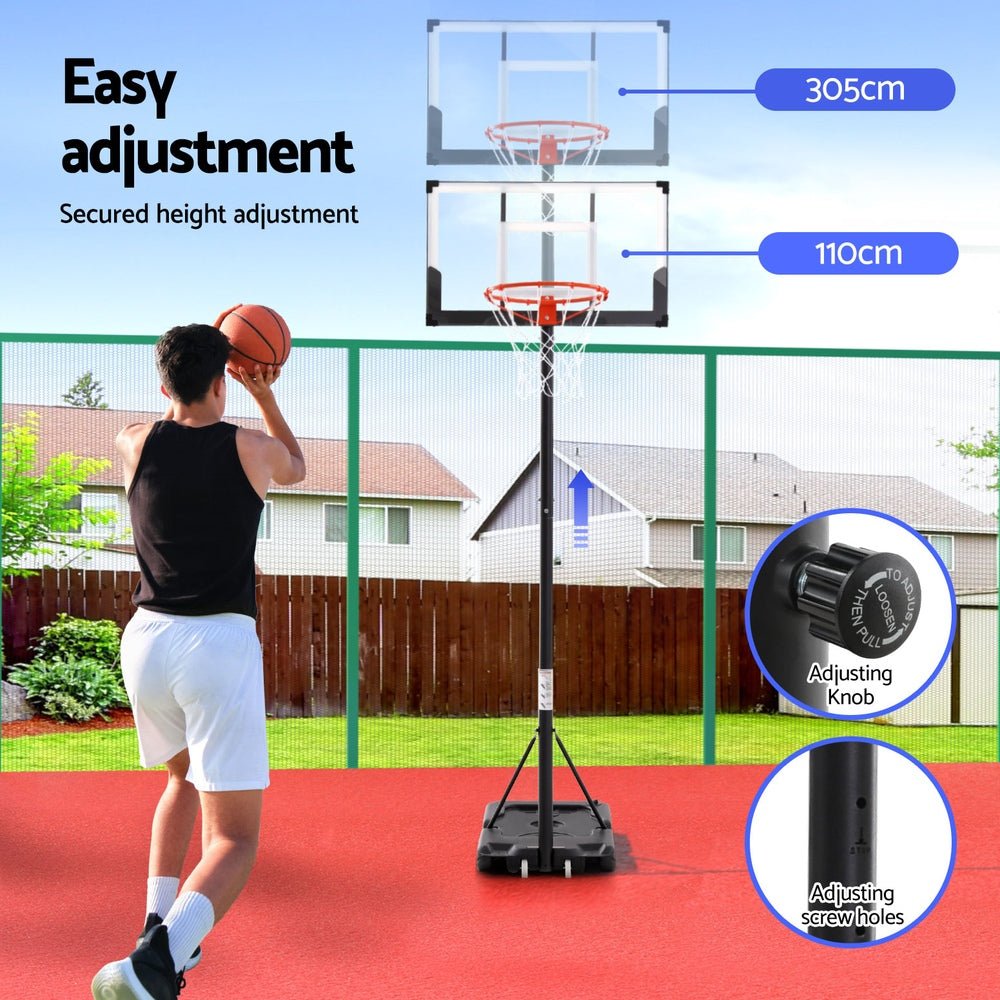 3.05m Portable Height Adjustable Basketball Hoop Stand System with Knob - Black - Sports & Fitness > Ball Sports > Basketball & Basketball Accessories - Rivercity House & Home Co. (ABN 18 642 972 209) - Affordable Modern Furniture Australia