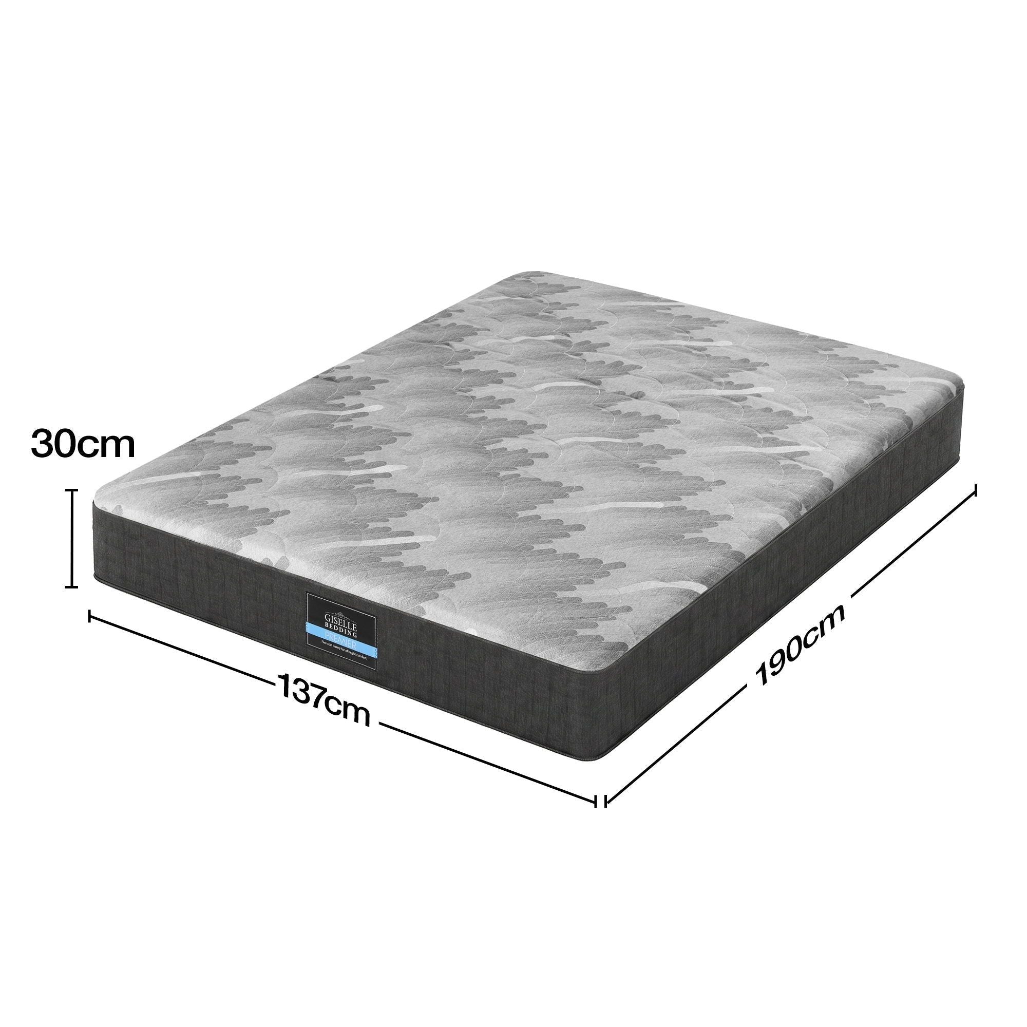 30cm Double Mattress with 5-Zone Pocket Springs and Edge Support - Grey - Furniture > Mattresses > Double Mattress - Rivercity House & Home Co. (ABN 18 642 972 209) - Affordable Modern Furniture Australia