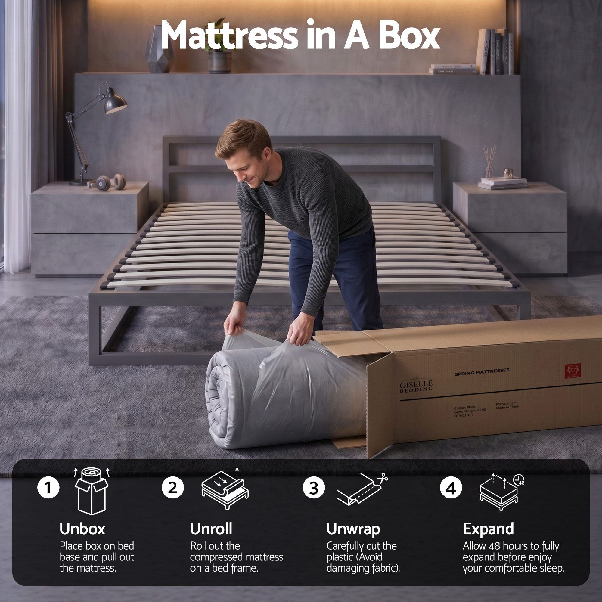 30cm Double Mattress with 5-Zone Pocket Springs and Edge Support - Grey - Furniture > Mattresses > Double Mattress - Rivercity House & Home Co. (ABN 18 642 972 209) - Affordable Modern Furniture Australia
