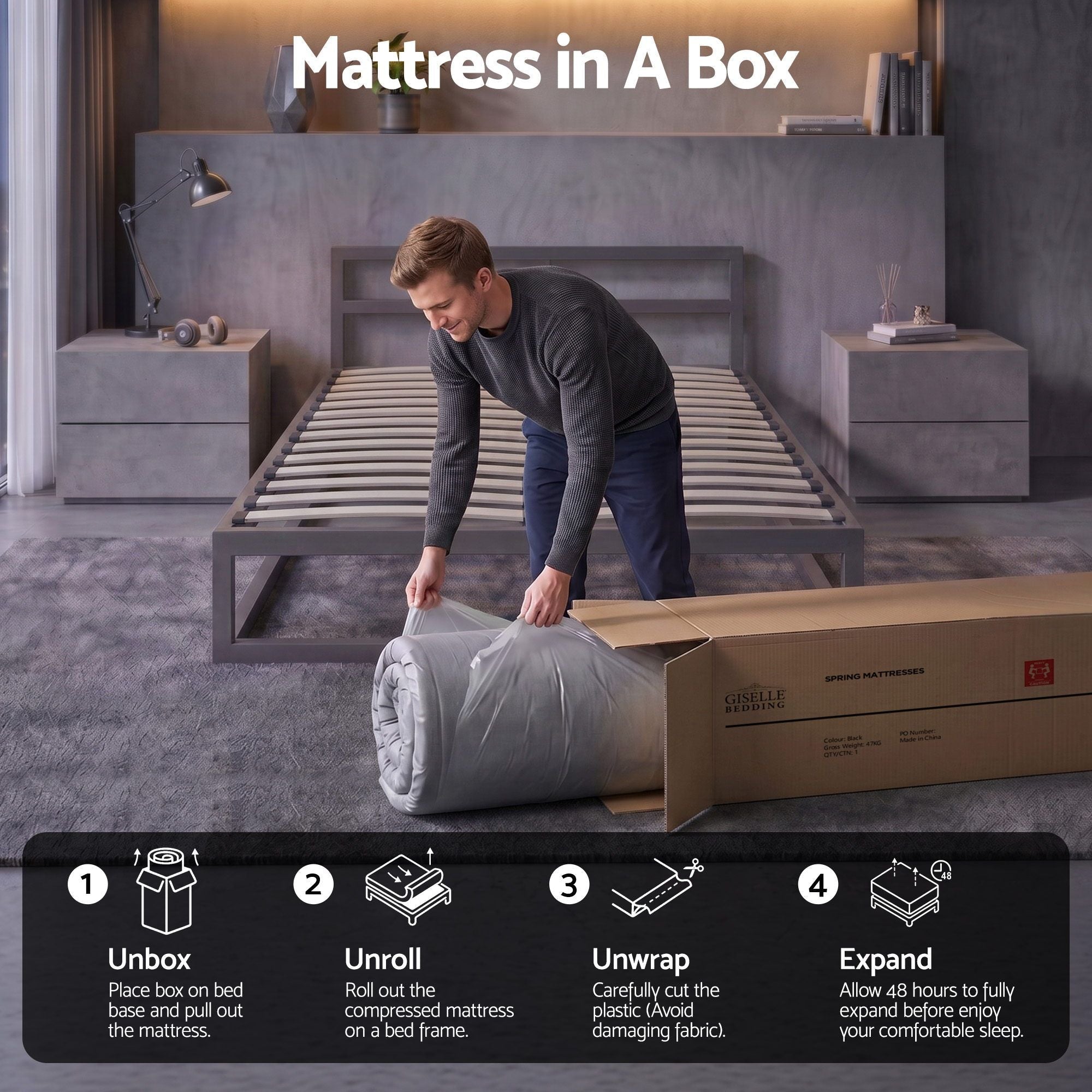 30cm King Single Mattress with 5-Zone Pocket Springs and Edge Support - Grey - Furniture > Mattresses > King Single Mattress - Rivercity House & Home Co. (ABN 18 642 972 209) - Affordable Modern Furniture Australia