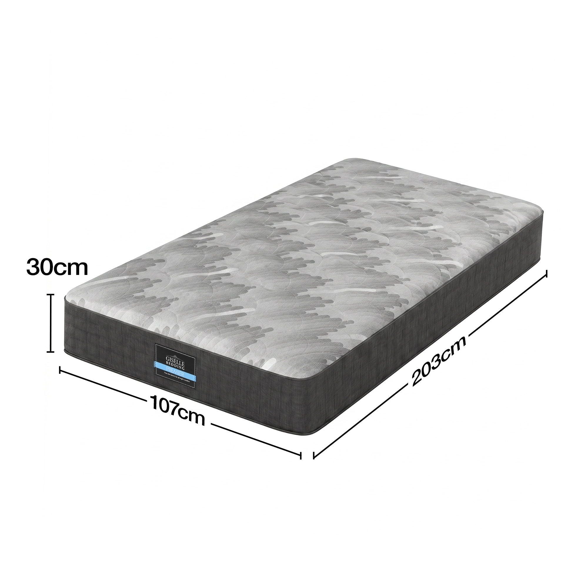 30cm King Single Mattress with 5-Zone Pocket Springs and Edge Support - Grey - Furniture > Mattresses > King Single Mattress - Rivercity House & Home Co. (ABN 18 642 972 209) - Affordable Modern Furniture Australia