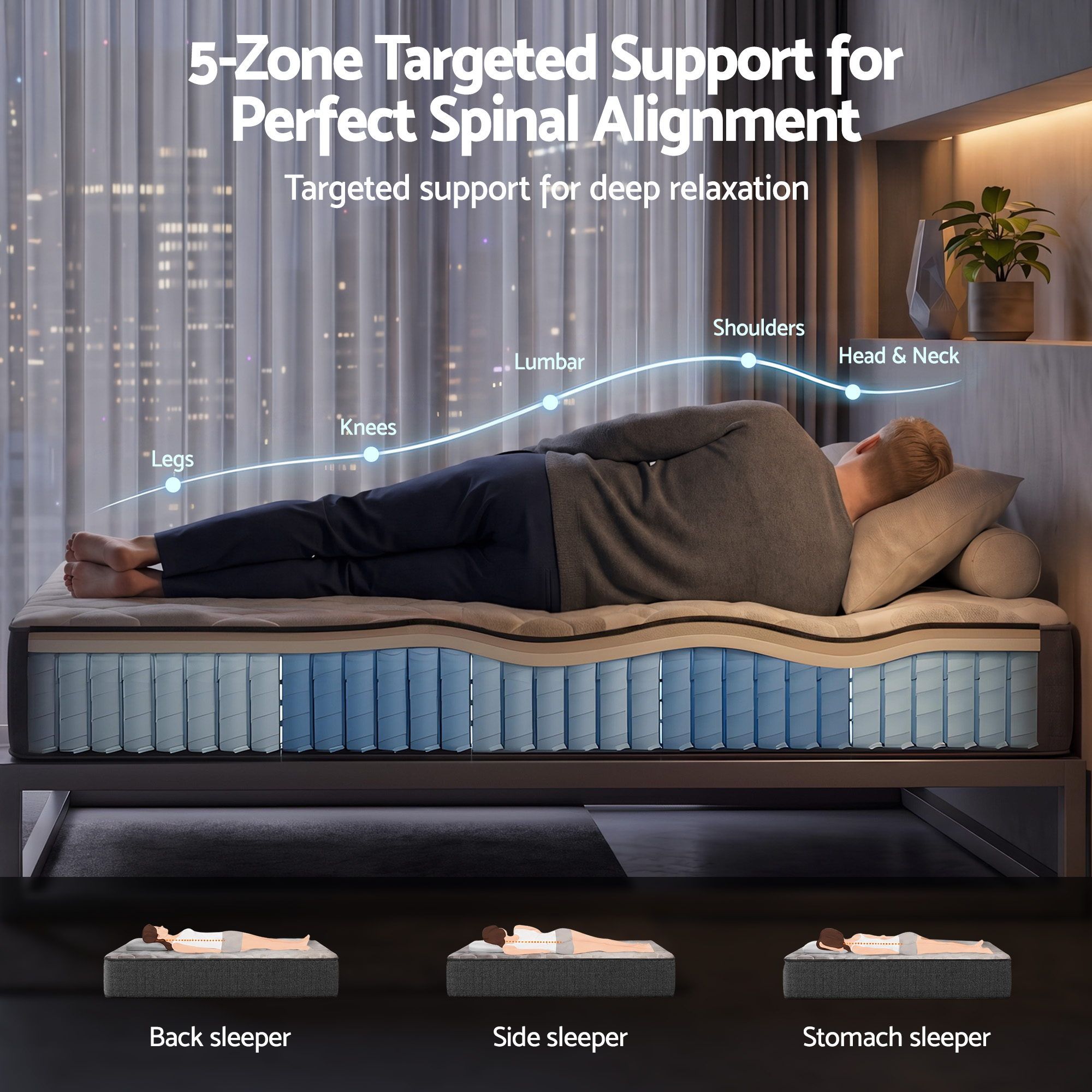 30cm King Single Mattress with 5-Zone Pocket Springs and Edge Support - Grey - Furniture > Mattresses > King Single Mattress - Rivercity House & Home Co. (ABN 18 642 972 209) - Affordable Modern Furniture Australia