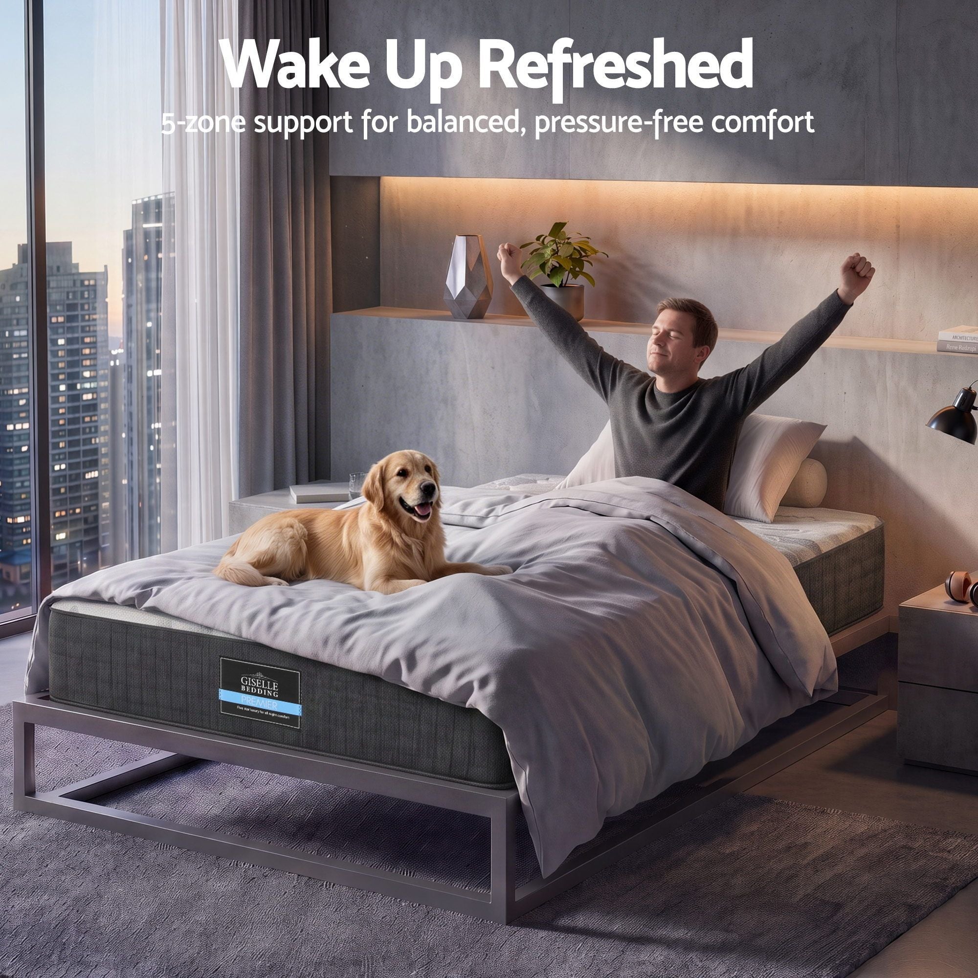 30cm King Single Mattress with 5-Zone Pocket Springs and Edge Support - Grey - Furniture > Mattresses > King Single Mattress - Rivercity House & Home Co. (ABN 18 642 972 209) - Affordable Modern Furniture Australia