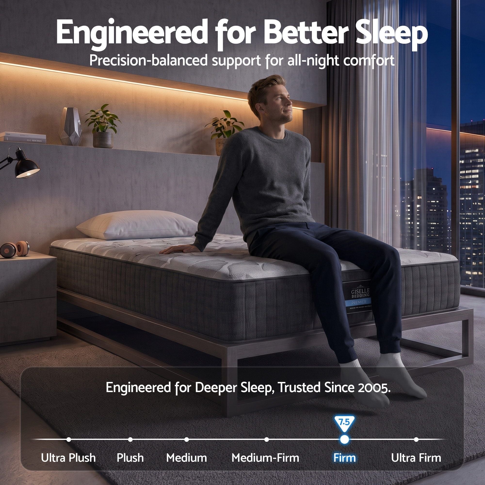 30cm King Single Mattress with 5-Zone Pocket Springs and Edge Support - Grey - Furniture > Mattresses > King Single Mattress - Rivercity House & Home Co. (ABN 18 642 972 209) - Affordable Modern Furniture Australia