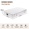 30cm King Single Spring Mattress with 5-Zone Firm Back Support and Tencel Cover - White